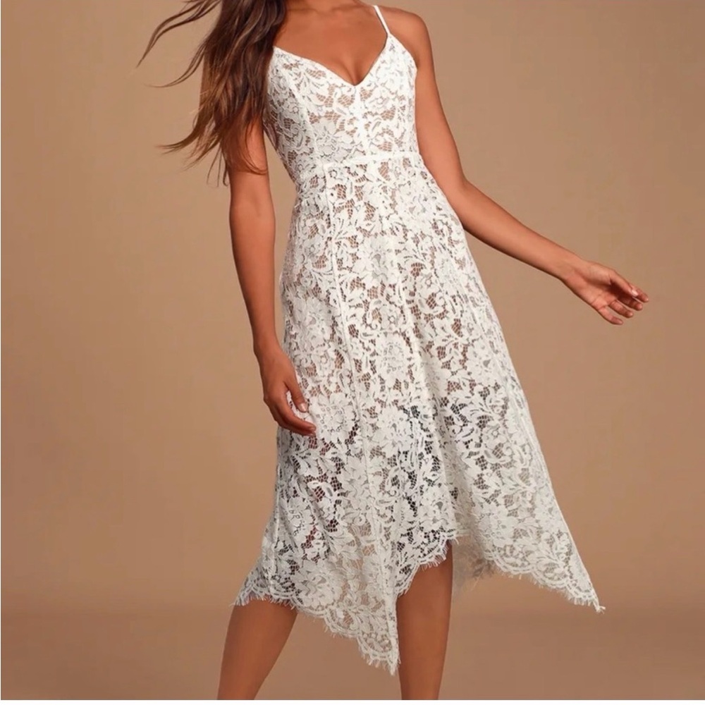 Lulu's White Lace Midi Dress